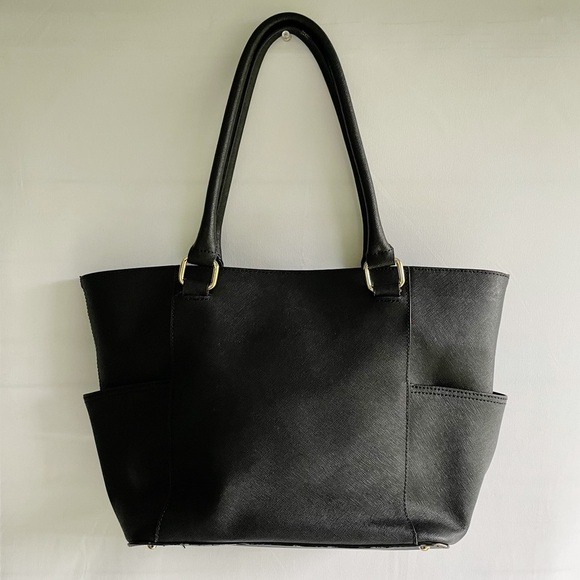 Calvin Klein Women’s Black & Brown Leather Textured Tote Shoulder Bag - Picture 2 of 10